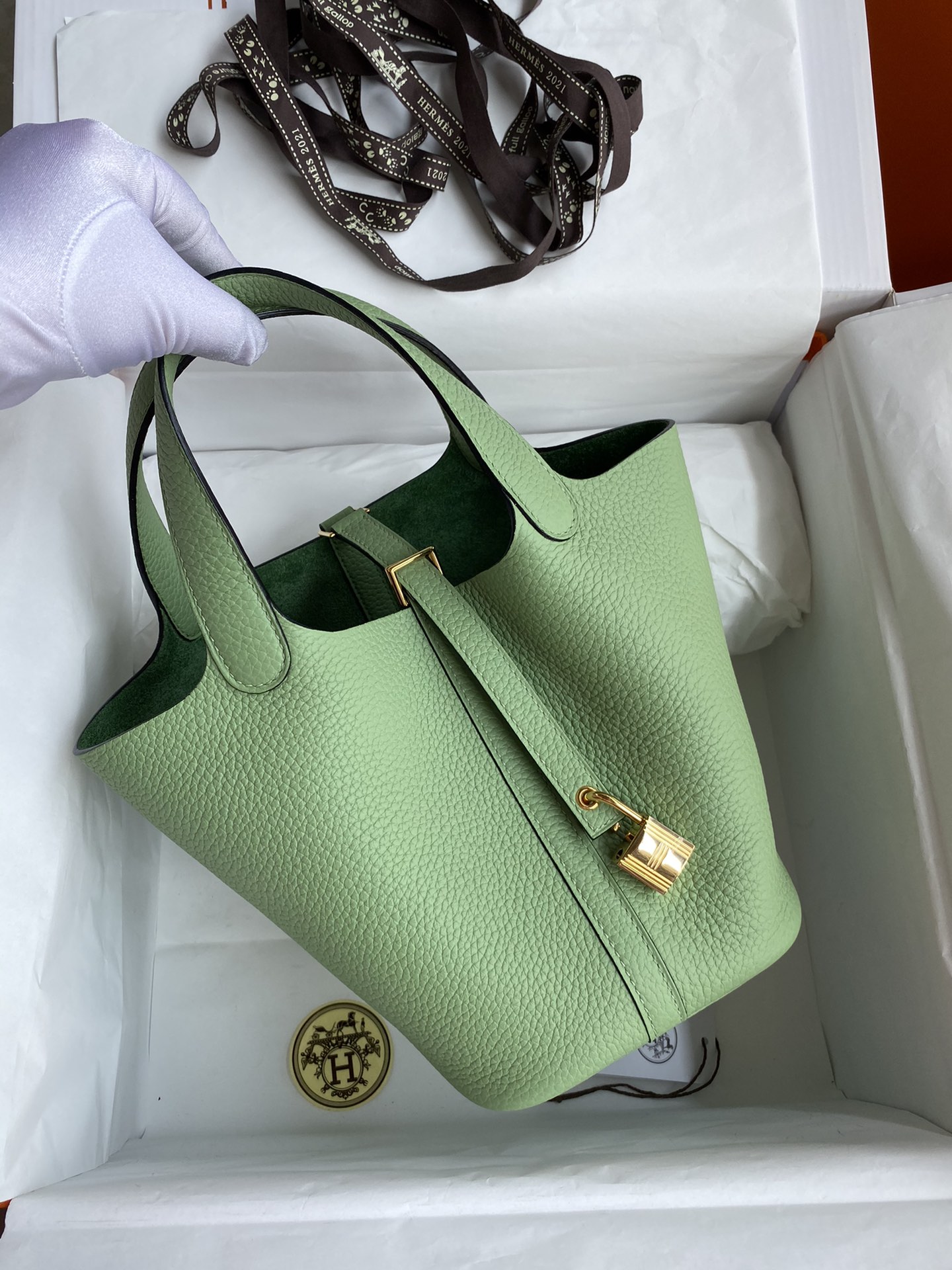 Hermes Picotin Lock 18 Bag In Green Kiwi Clemence Leather